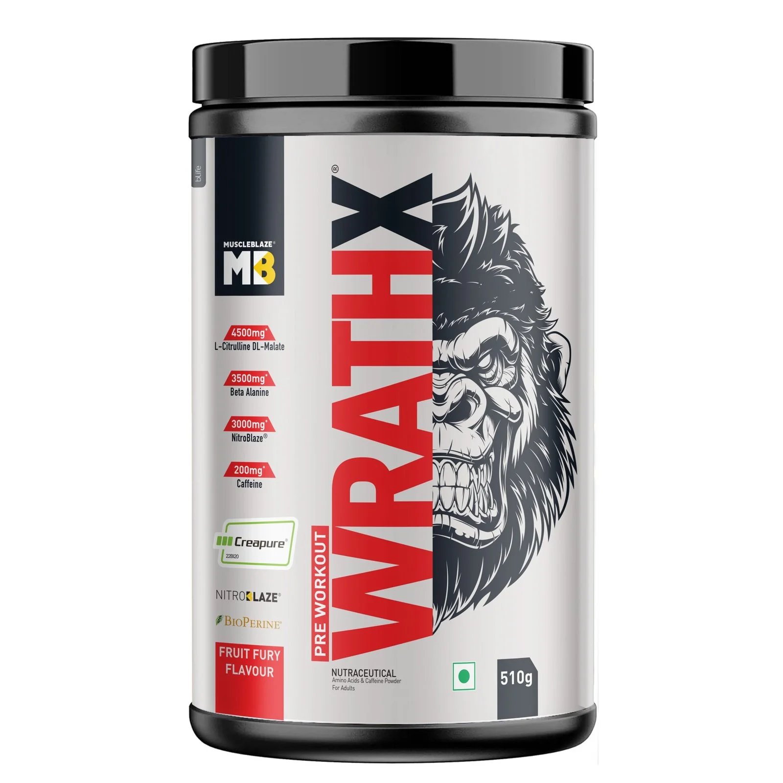 MuscleBlaze Pre Workout WrathX | Fruit Fury | 510g