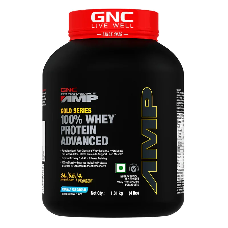 GNC AMP Gold Series 100% Whey Protein Advanced | Vanilla Ice Cream | 1.81kg