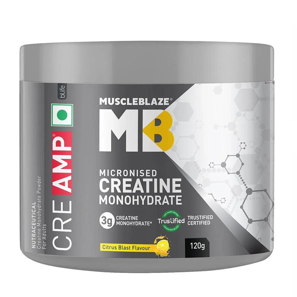 MuscleBlaze Creatine Monohydrate CreAMP | Citrus Blast | 120g