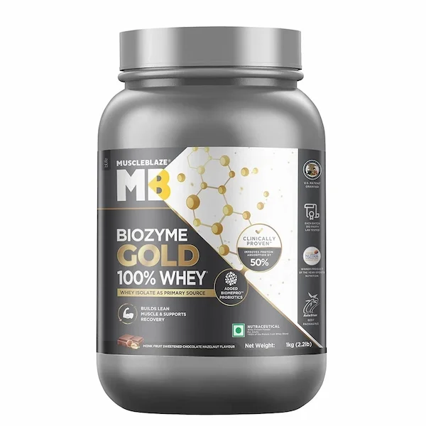 MuscleBlaze Biozyme Gold 100% Whey | Chocolate Hazelnut | 1kg