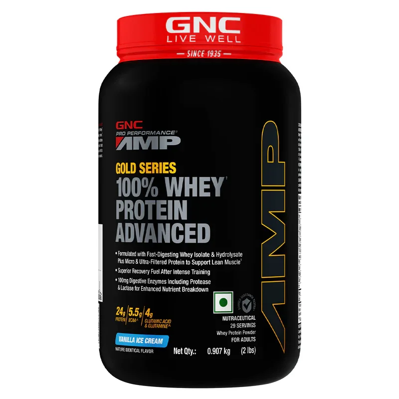 GNC AMP Gold Series 100% Whey Protein Advanced | Vanilla Ice Cream | 907g