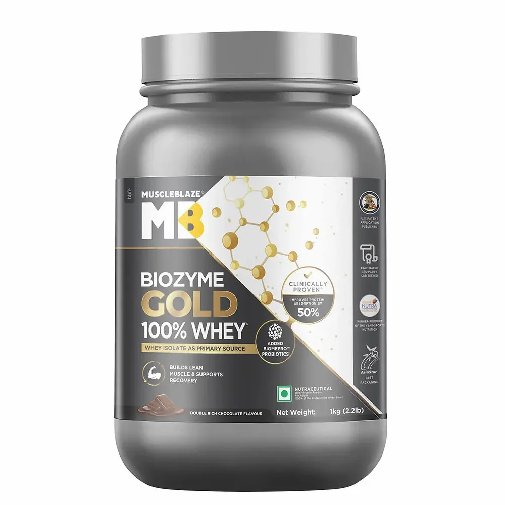 MuscleBlaze Biozyme Gold 100% Whey | Double Rich Chocolate | 1kg