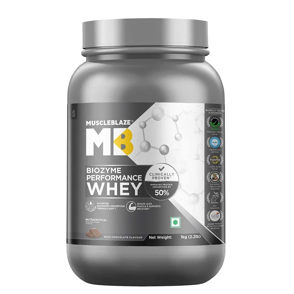MuscleBlaze Biozyme Performance Whey | Rich Chocolate | 1kg
