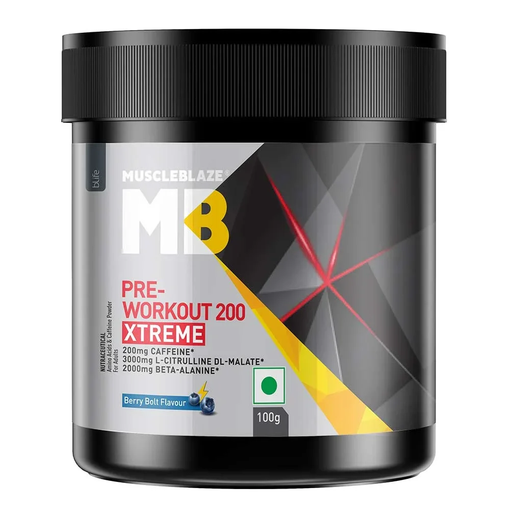MuscleBlaze PRE Workout 200 Xtreme | Berry Bolt | 100g