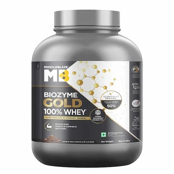 MuscleBlaze Biozyme Gold 100% Whey | Double Rich Chocolate | 2kg