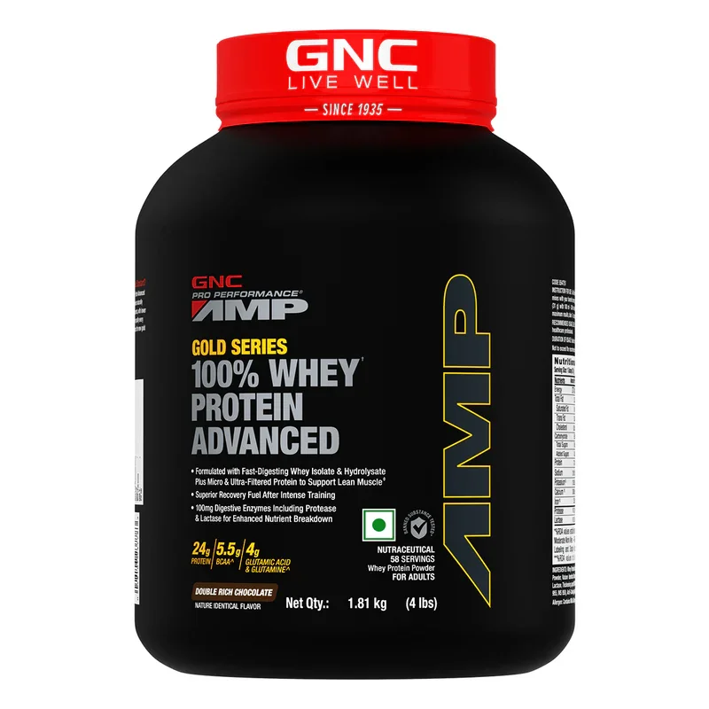 GNC AMP Gold Series 100% Whey Protein Advanced | Double Rich Chocolate | 1.81kg