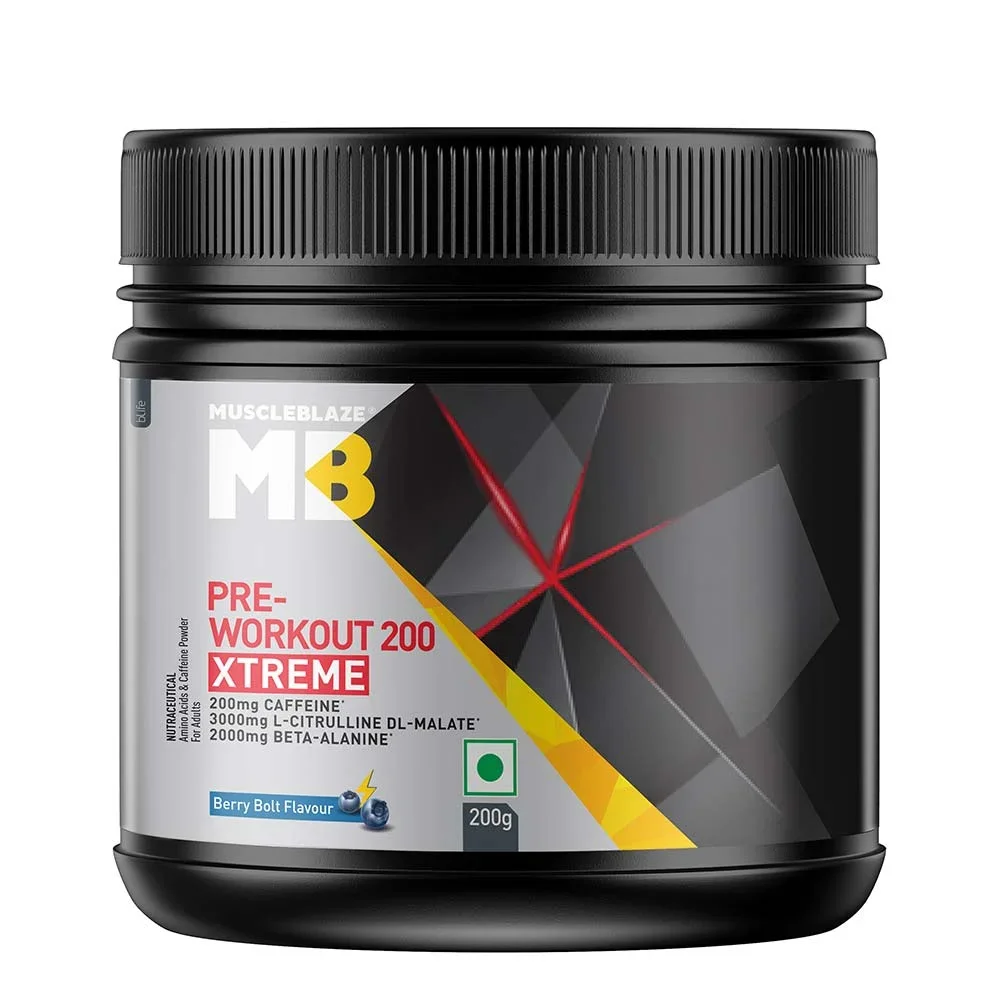 MuscleBlaze PRE Workout 200 Xtreme | Berry Bolt | 200g