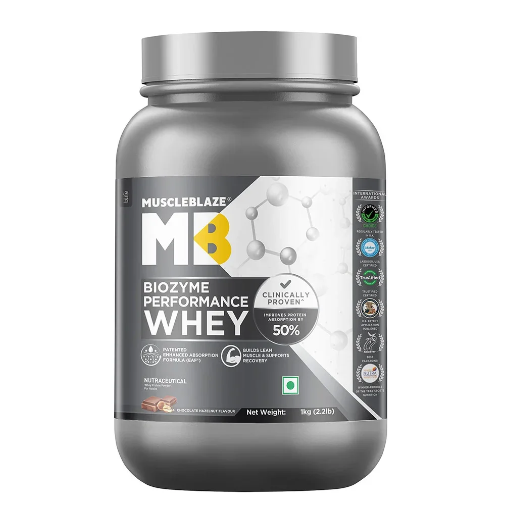 MuscleBlaze Biozyme Performance Whey | Chocolate Hazelnut | 1kg