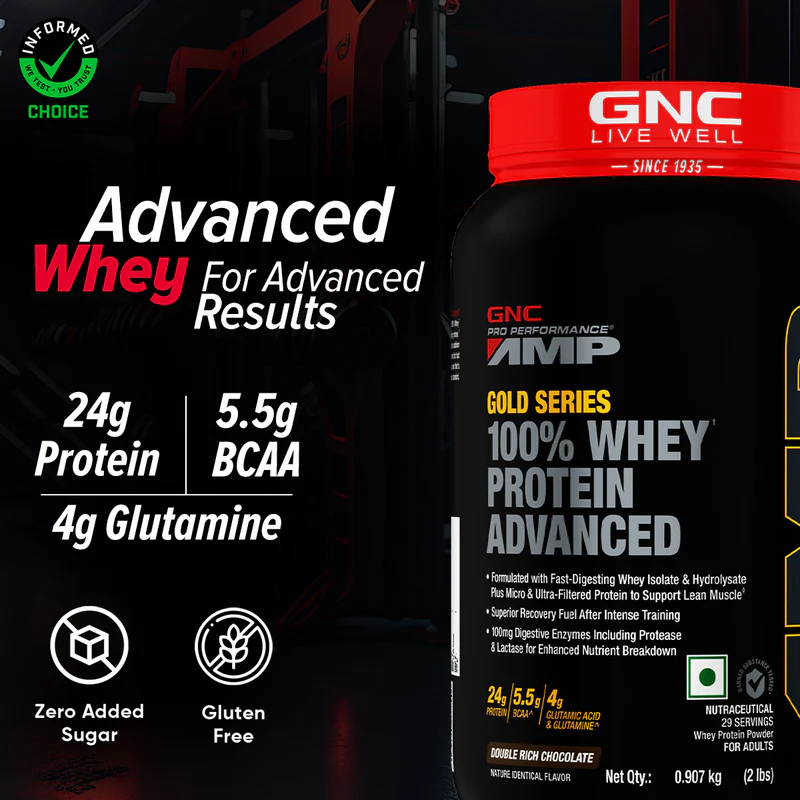 GNC AMP Gold Series 100% Whey Protein Advanced | Double Rich Chocolate | 907g - Image 3