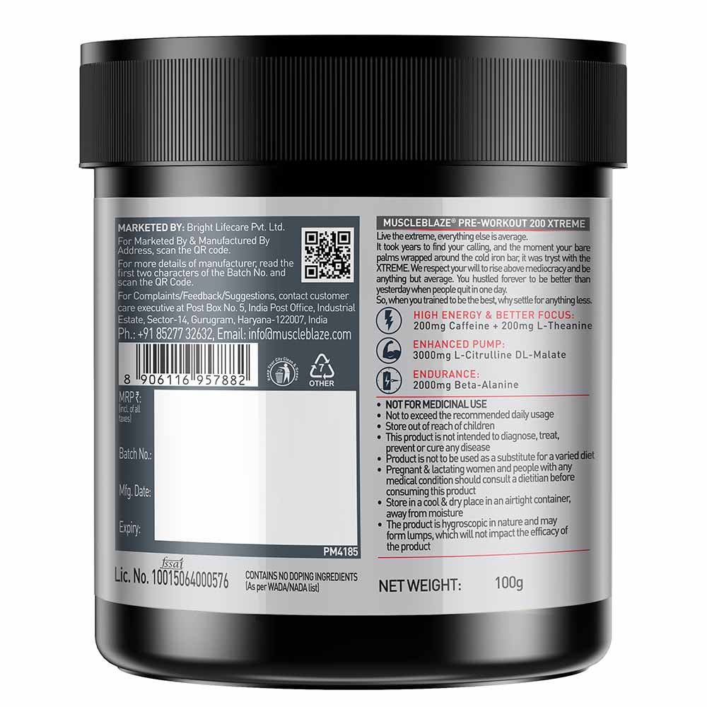 prd 3779885 MuscleBlaze PRE Workout 200 Xtreme 0.22 lb Fruit Punch o